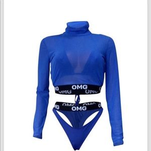 Women’s 3pc thong bikini w/ see thru mesh top